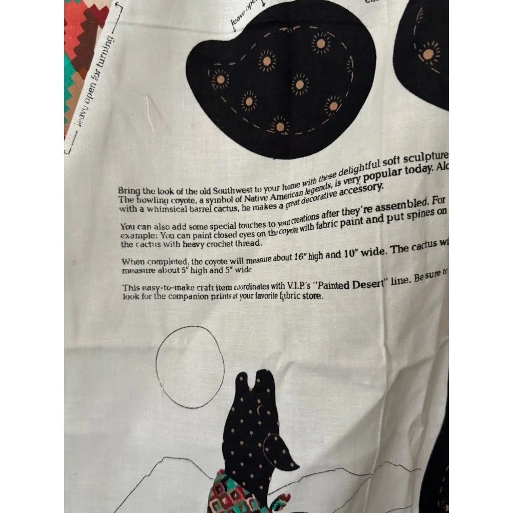 Vintage‎ VIP Fabrics Painted Desert Howling Coyote Cactus Cut Sew Fabric Panel